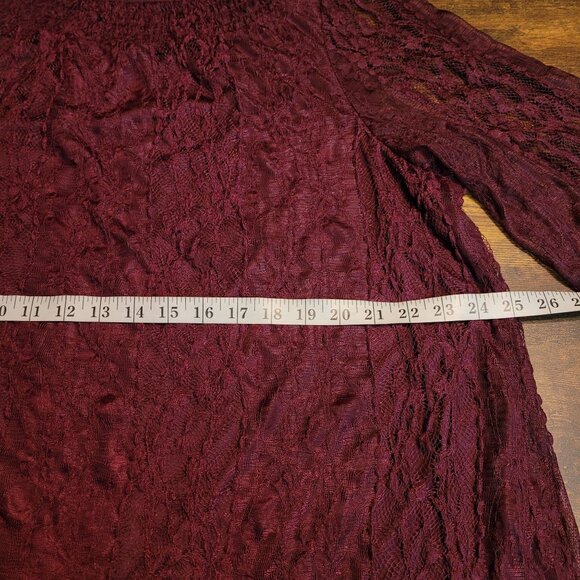 Style & Co Floral Lace Tunic Top 3x Flare Sheer Lace Sleeve Purple Coquette - Picture 6 of 9